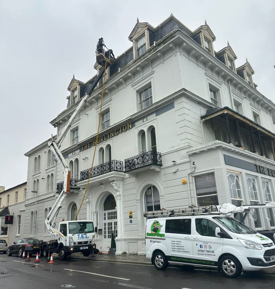 Commercial gutter cleaning at the Burlington Hotel in Worthing